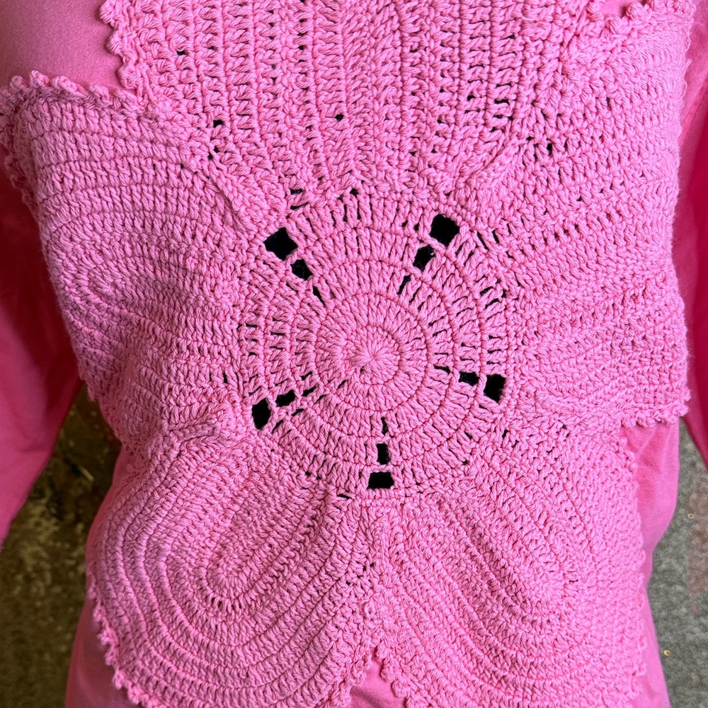 Free People Pink-coral Crochet Detail Tee Oversized. ..THE TALES.. - Picture 2 of 9